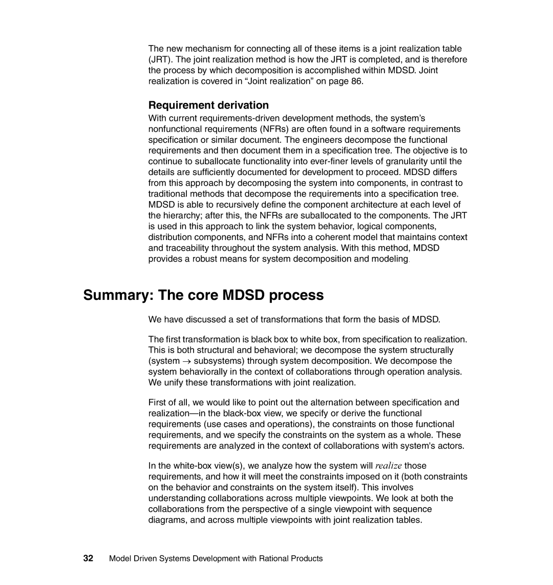 IBM SG24-7368-00 manual Summary The core Mdsd process, Requirement derivation 