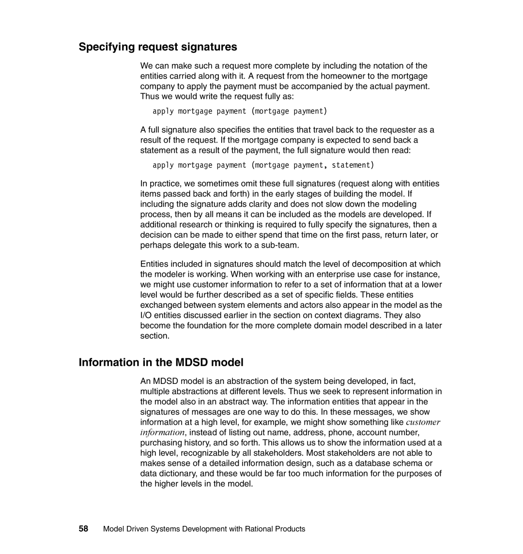 IBM SG24-7368-00 manual Specifying request signatures, Information in the Mdsd model 