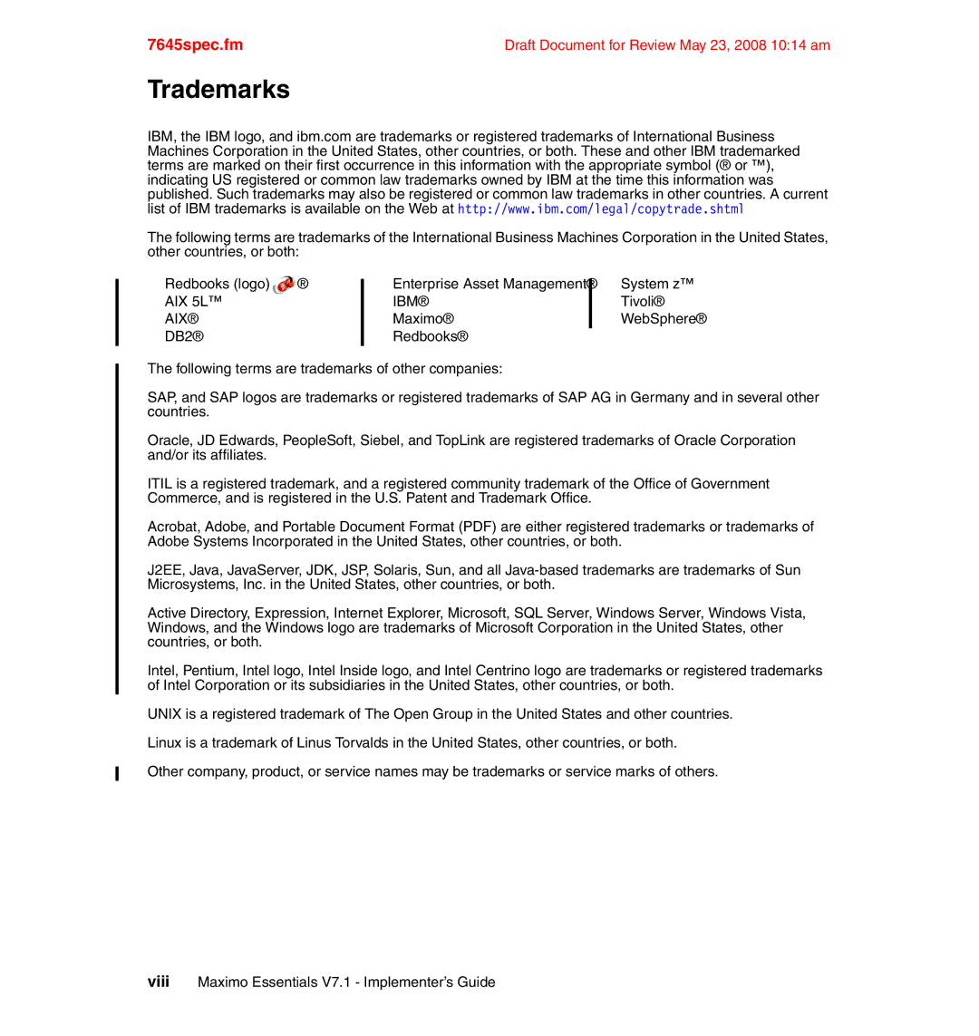 IBM SG24-7645-00 manual Trademarks, Aix, Ibm 