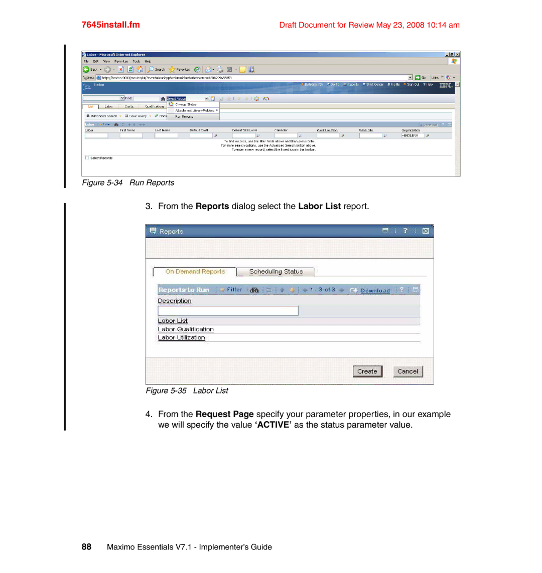 IBM SG24-7645-00 manual From the Reports dialog select the Labor List report 