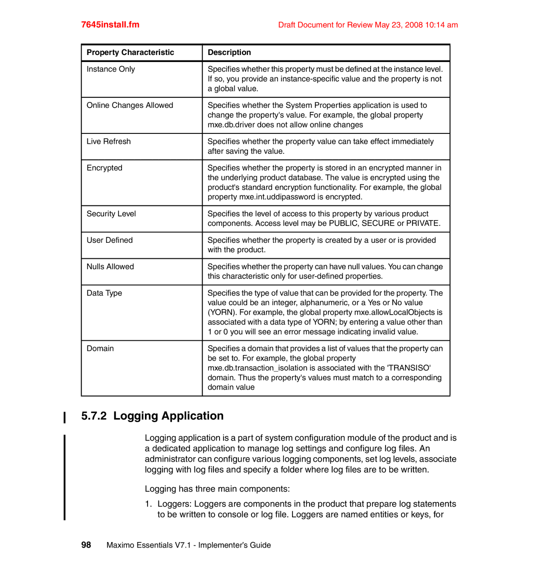 IBM SG24-7645-00 manual Logging Application 