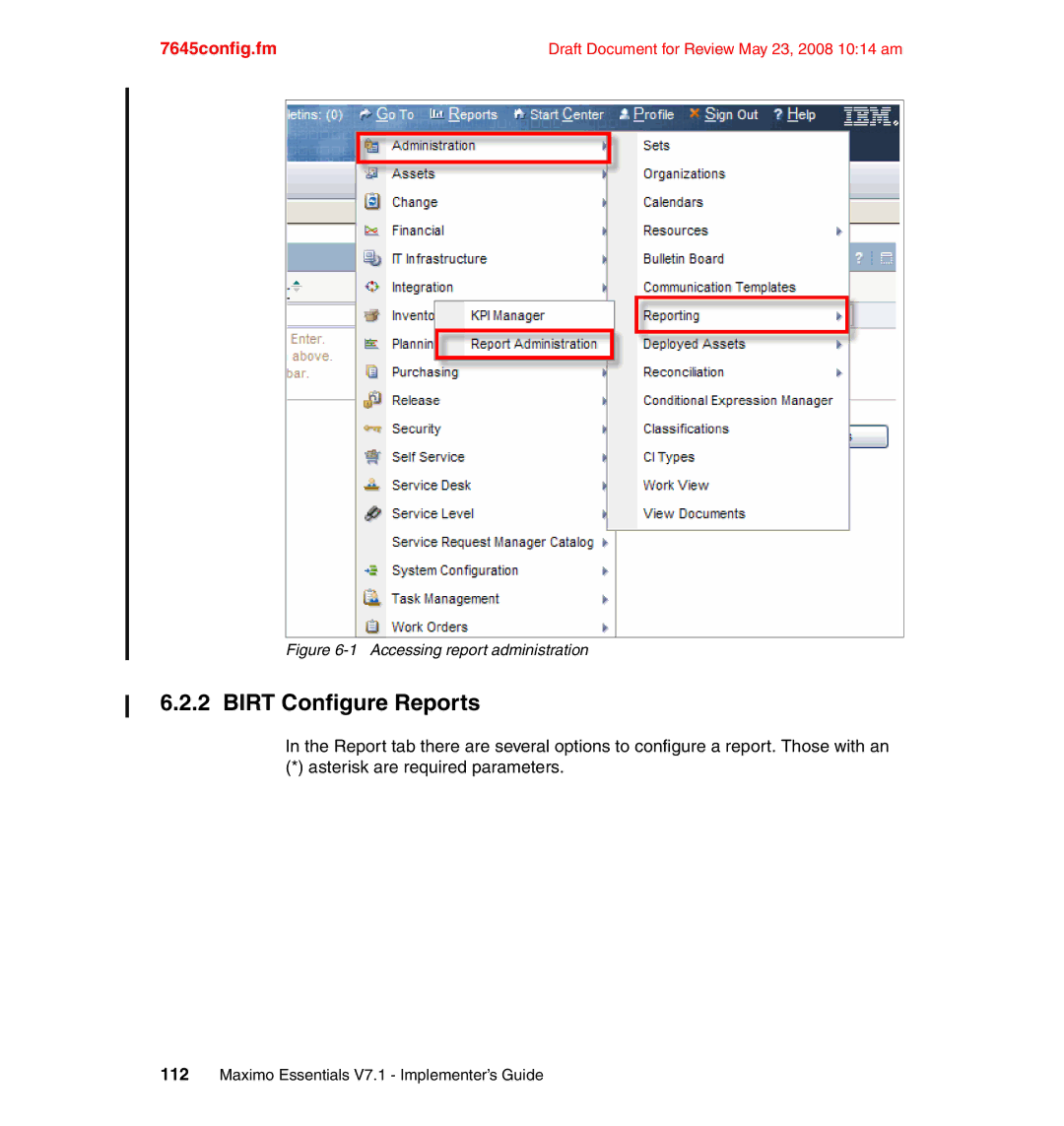 IBM SG24-7645-00 manual Birt Configure Reports, Accessing report administration 