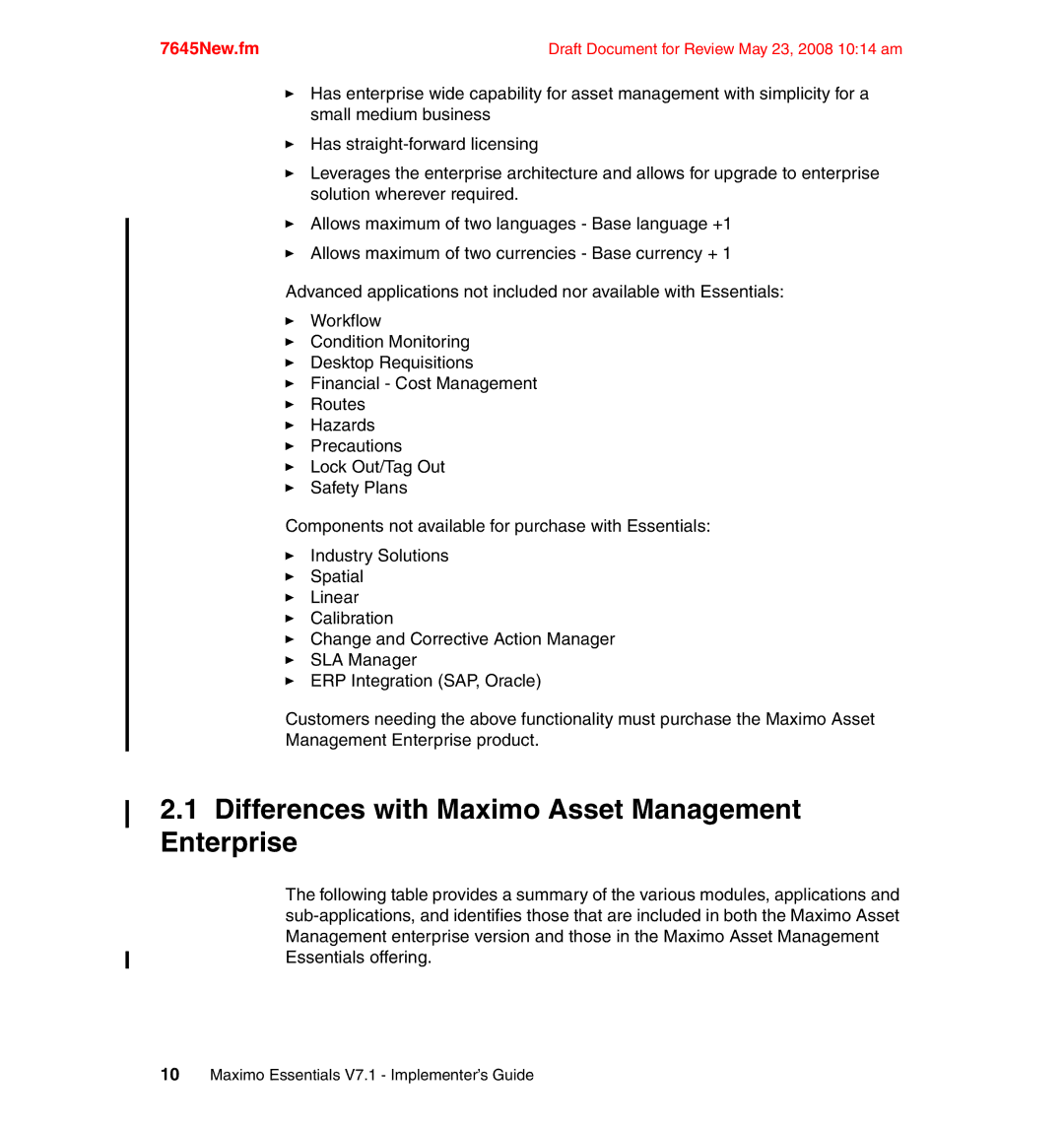 IBM SG24-7645-00 manual Differences with Maximo Asset Management Enterprise 