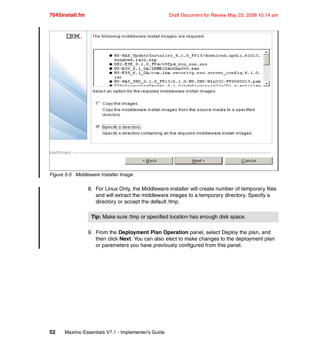 IBM SG24-7645-00 manual Middleware Installer Image 