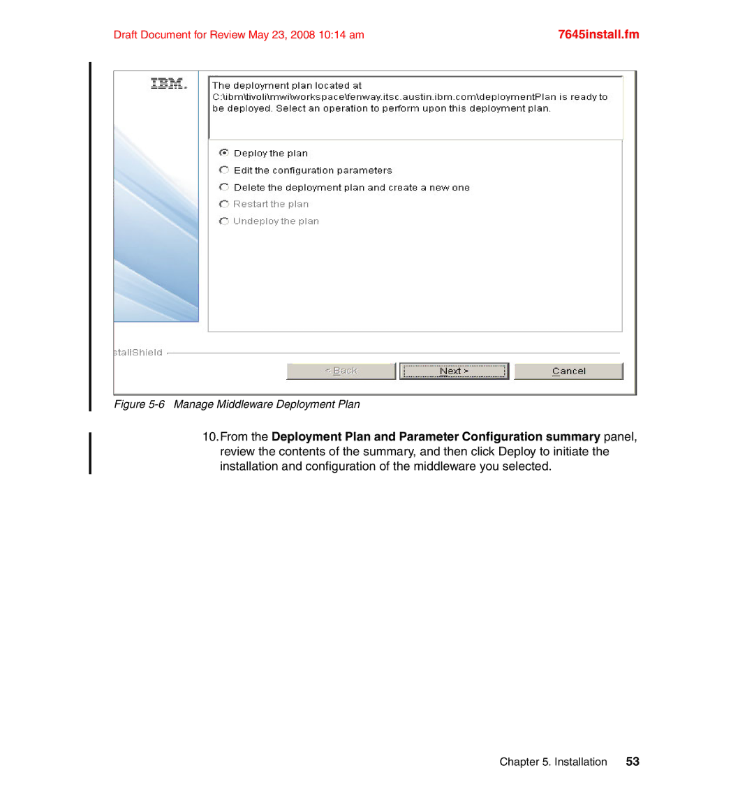 IBM SG24-7645-00 manual Manage Middleware Deployment Plan 