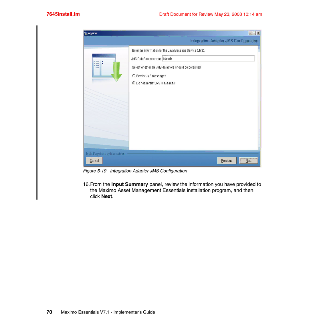 IBM SG24-7645-00 manual Integration Adapter JMS Configuration 