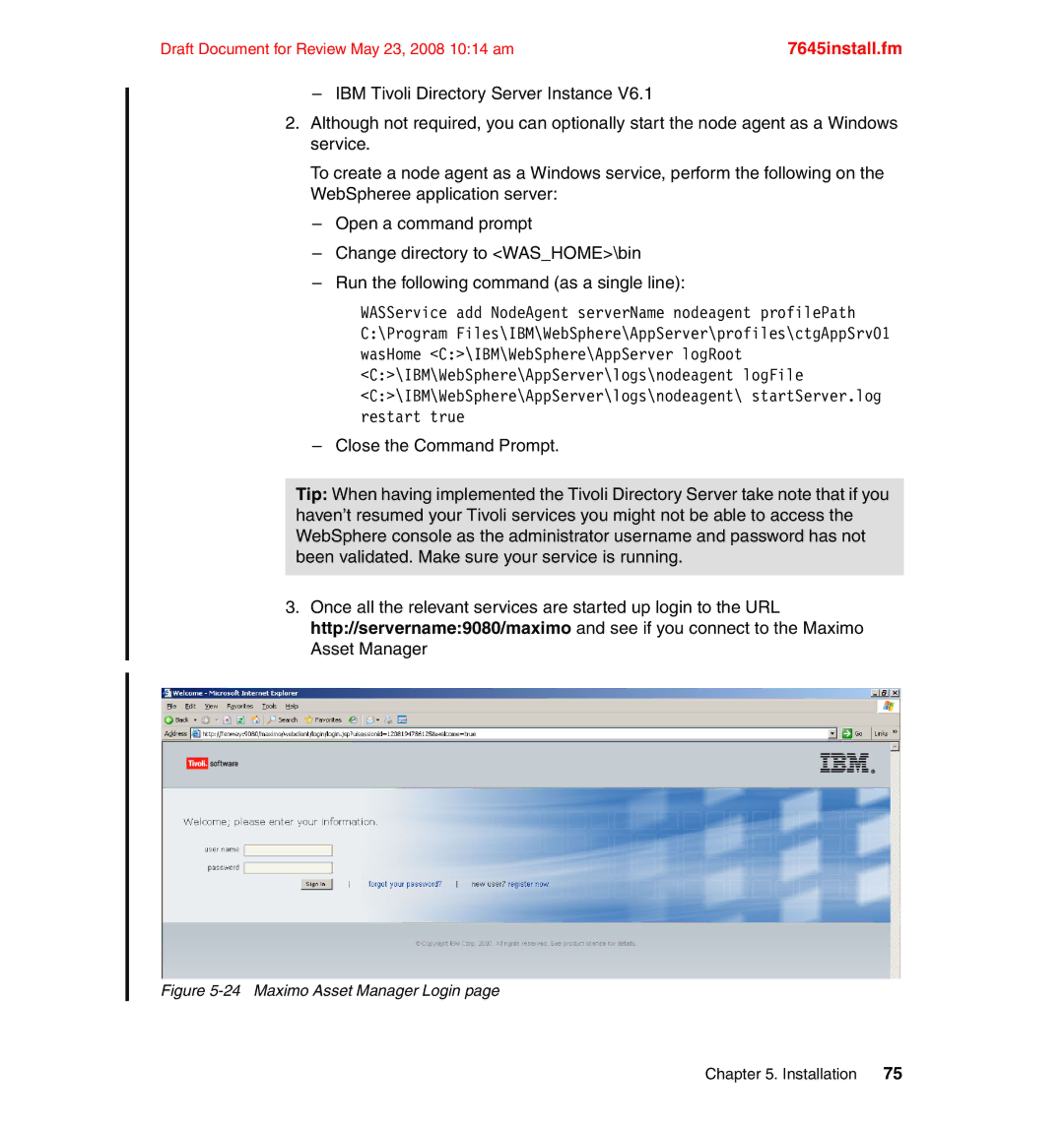 IBM SG24-7645-00 manual Maximo Asset Manager Login 