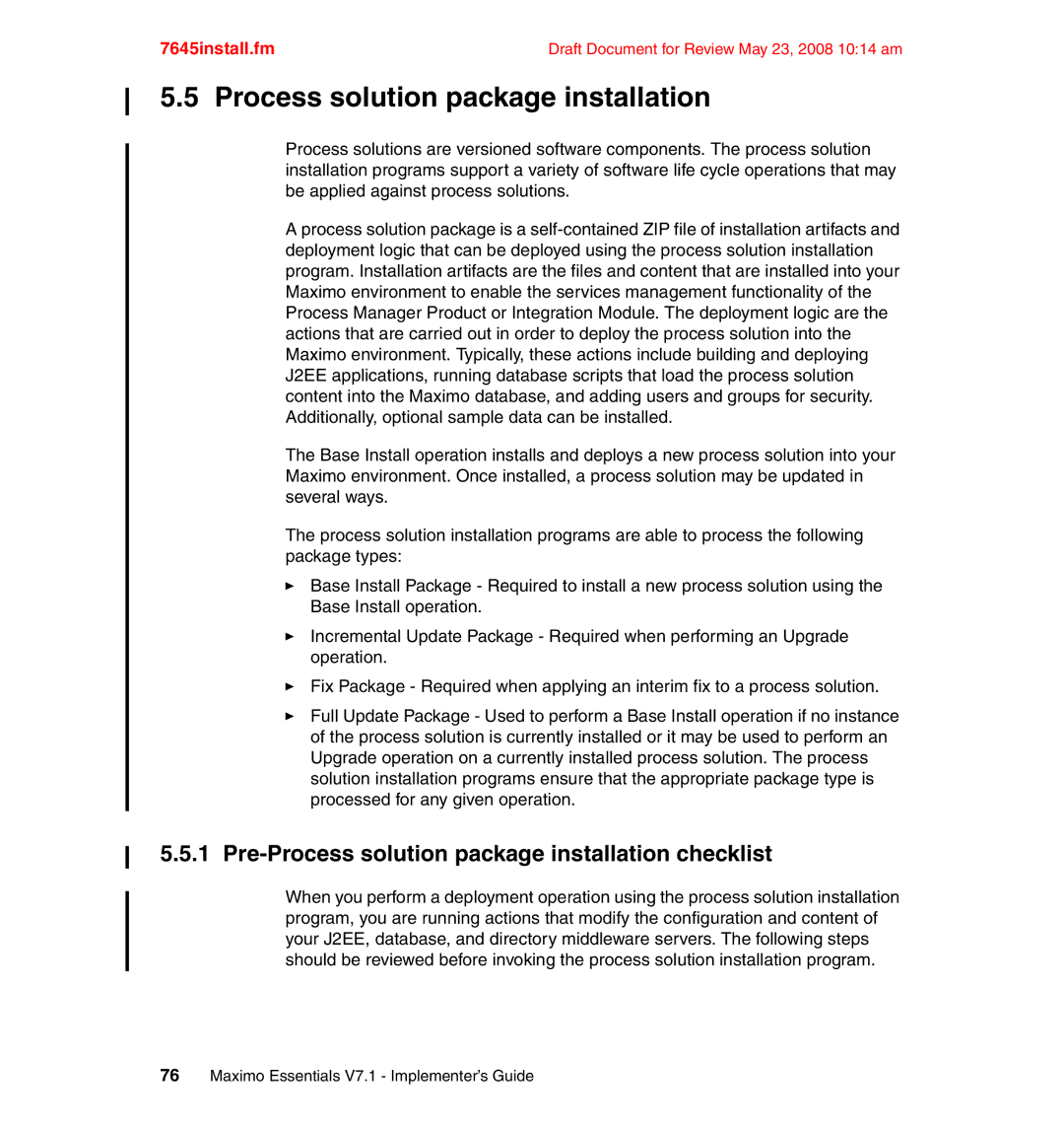 IBM SG24-7645-00 manual Pre-Process solution package installation checklist 