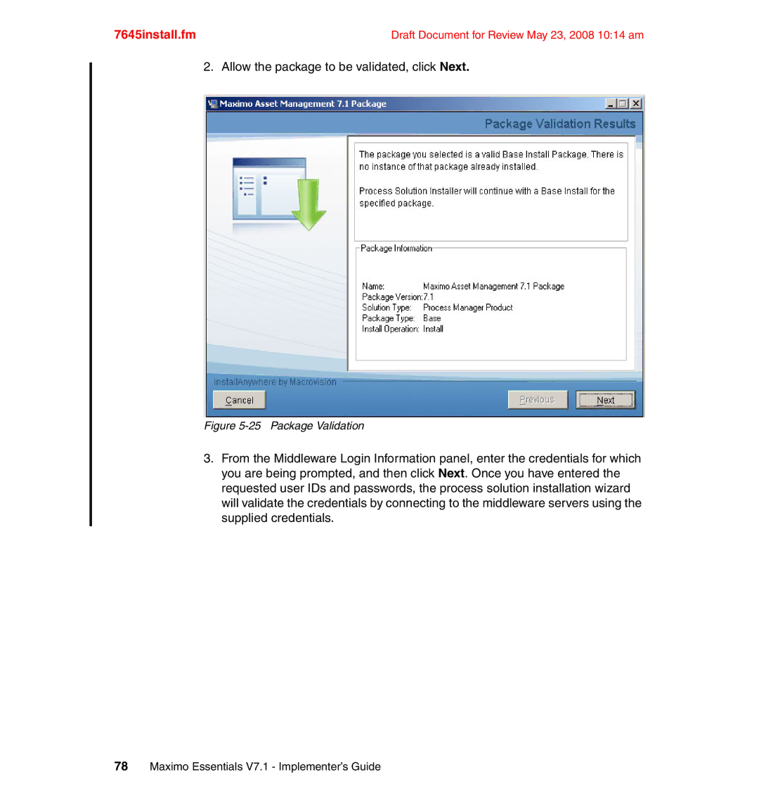 IBM SG24-7645-00 manual Allow the package to be validated, click Next 