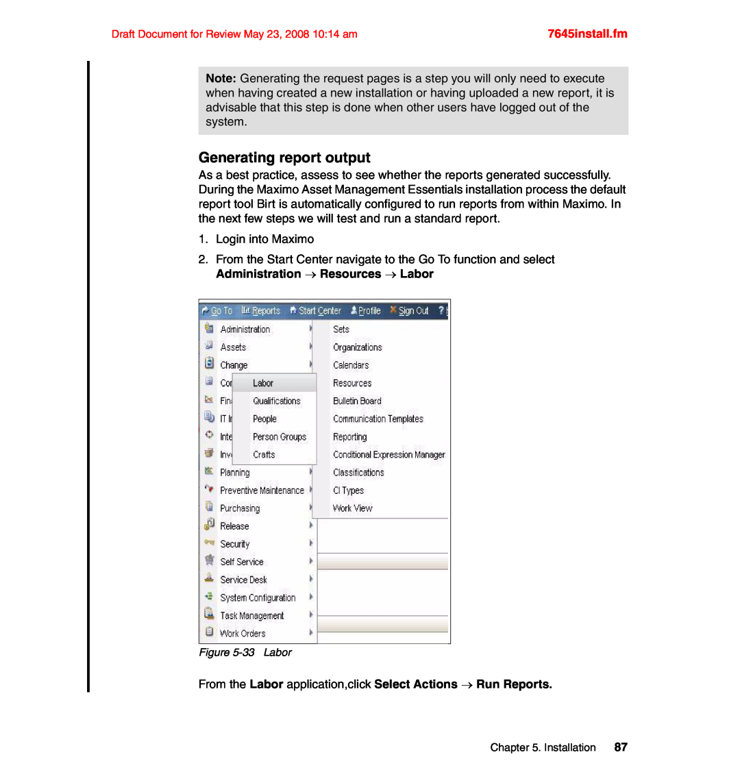 IBM SG24-7645-00 manual Generating report output, 7645install.fm 