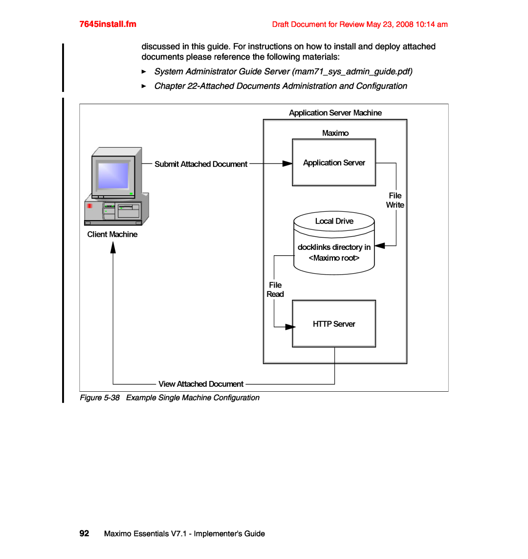 IBM SG24-7645-00 manual Client Machine, 7645install.fm, 38Example Single Machine Configuration 
