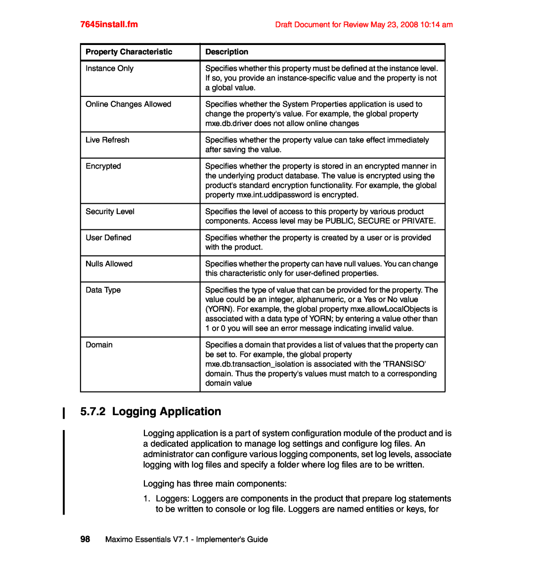IBM SG24-7645-00 manual Logging Application, 7645install.fm 