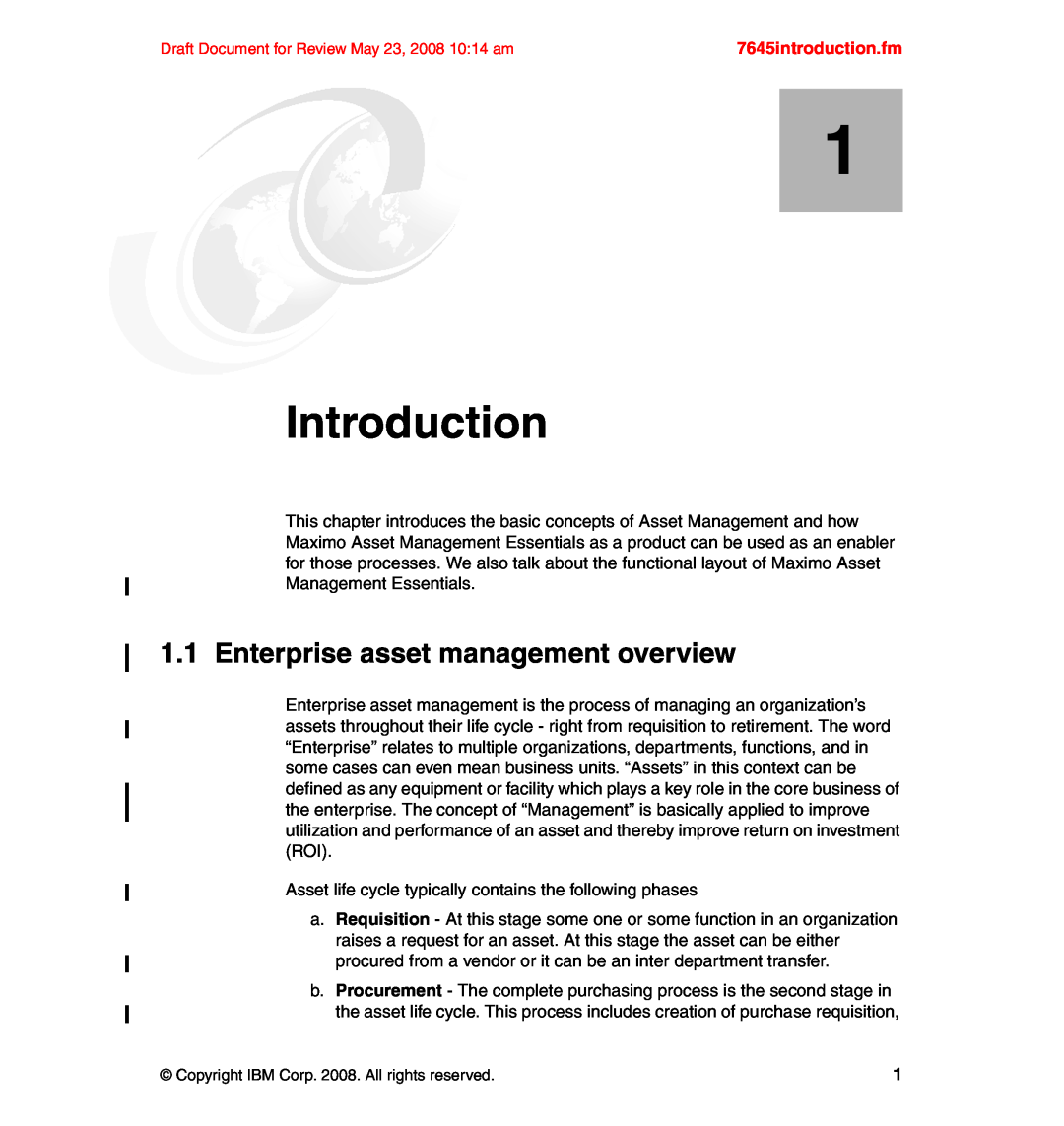 IBM SG24-7645-00 manual Introduction, Enterprise asset management overview, 7645introduction.fm 