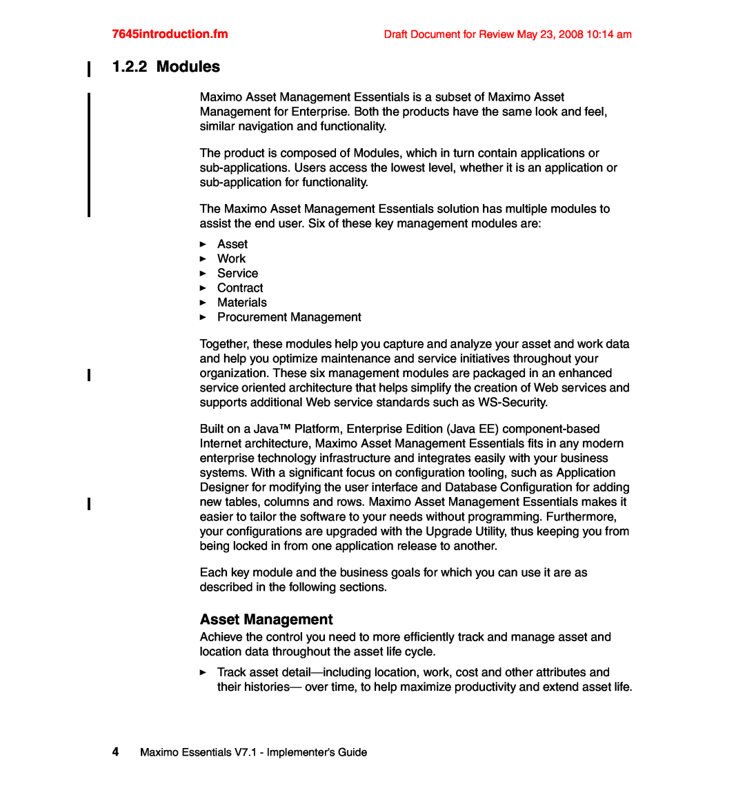 IBM SG24-7645-00 manual Modules, Asset Management, 7645introduction.fm 