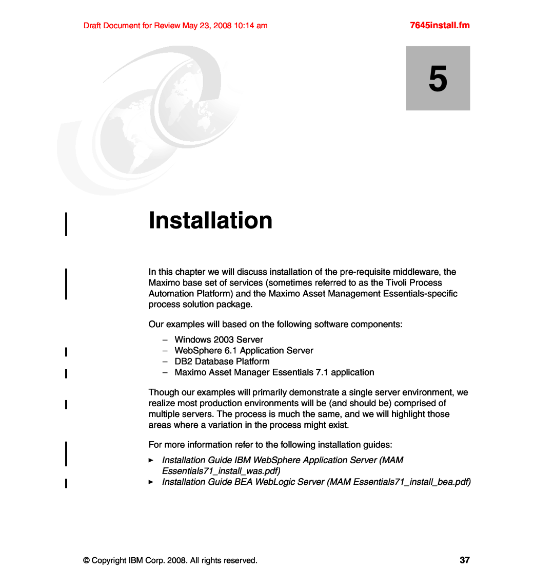 IBM SG24-7645-00 manual Installation, 7645install.fm 