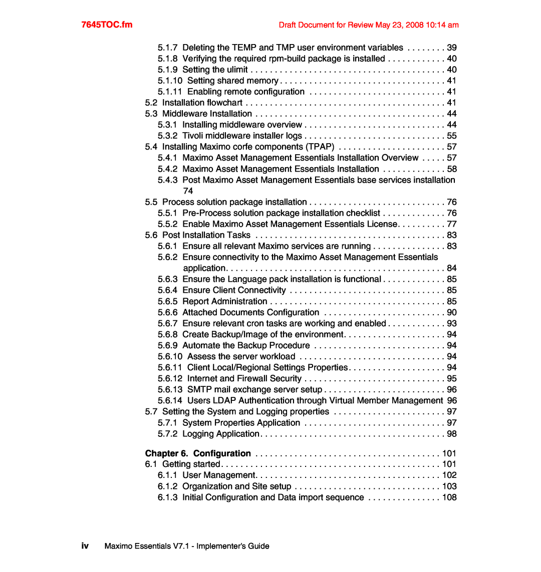 IBM SG24-7645-00 manual 7645TOC.fm, ivMaximo Essentials V7.1 - Implementer’s Guide 