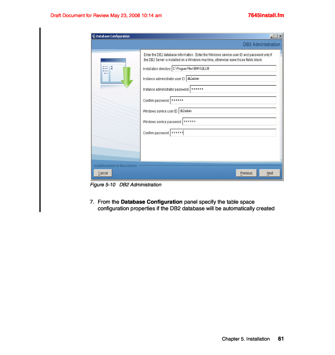 IBM SG24-7645-00 manual 7645install.fm, Draft Document for Review May 23, 2008 10:14 am, 10DB2 Administration 