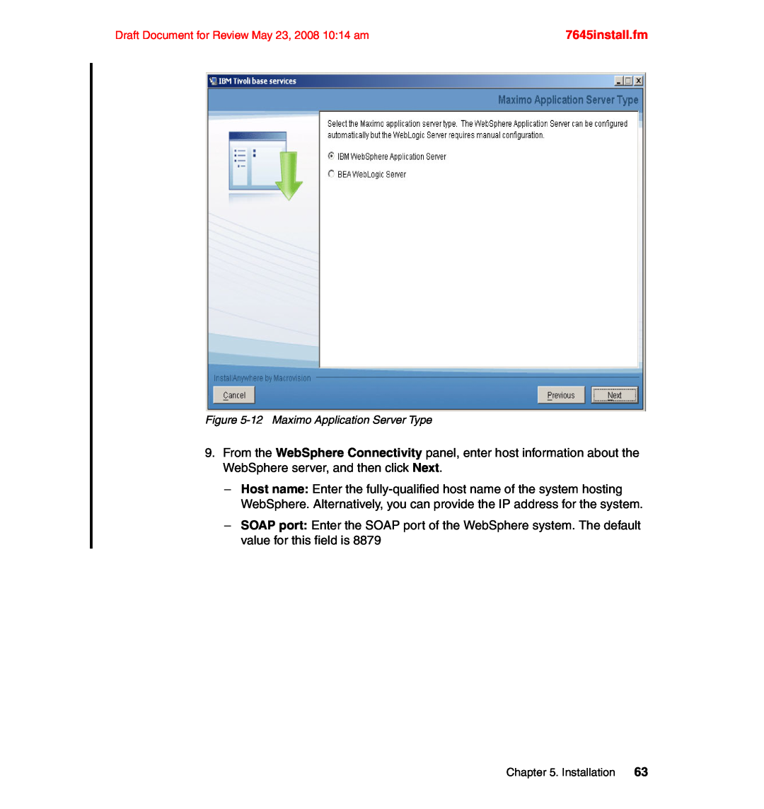 IBM SG24-7645-00 manual 7645install.fm, 12Maximo Application Server Type 