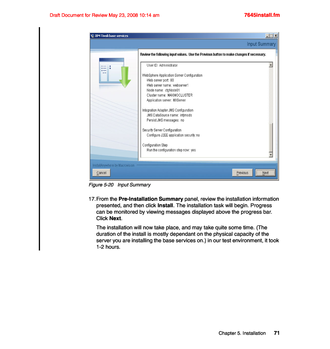 IBM SG24-7645-00 manual 7645install.fm, 20Input Summary 