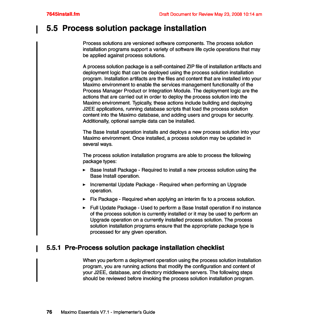 IBM SG24-7645-00 Process solution package installation, 7645install.fm, 76Maximo Essentials V7.1 - Implementer’s Guide 