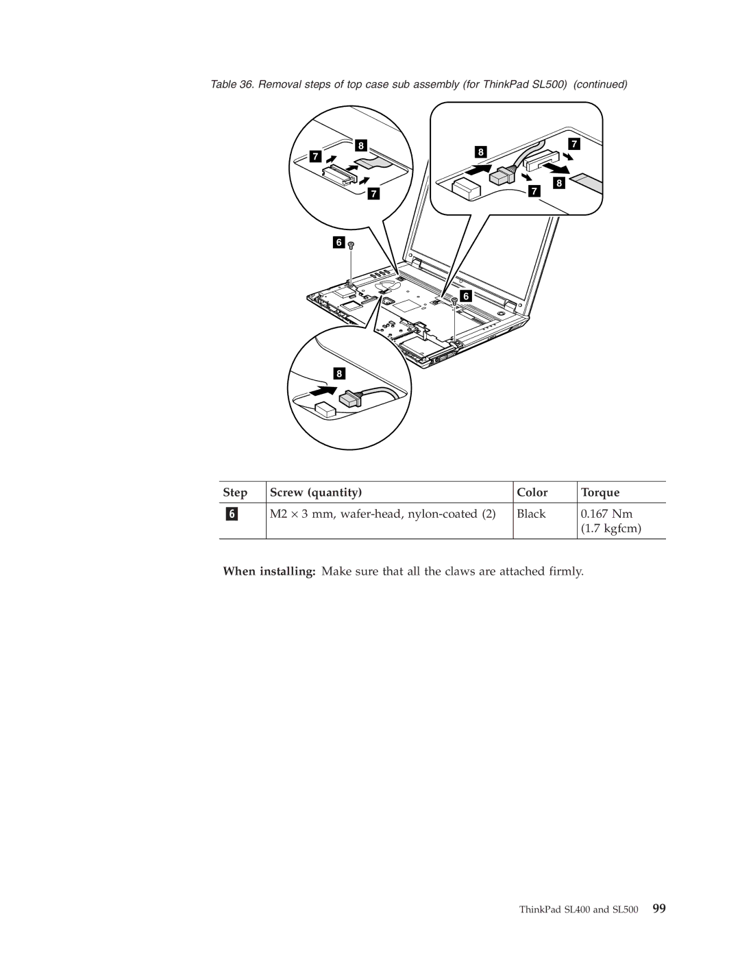 IBM SL500 manual Step Screw quantity Color Torque 