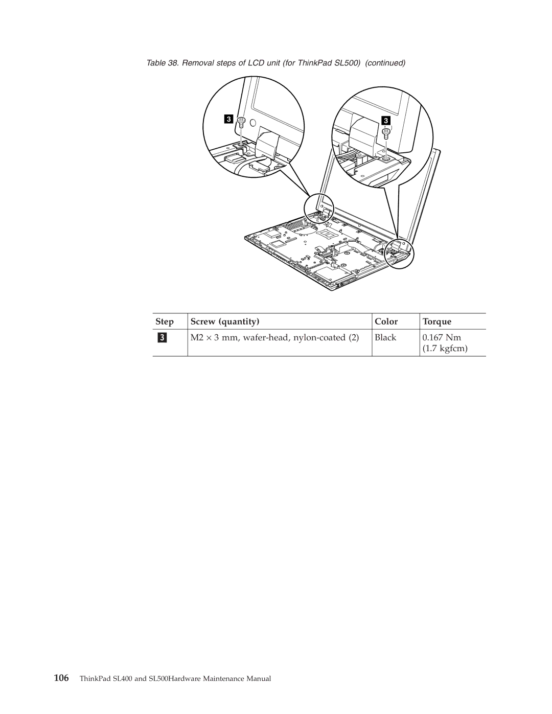 IBM SL500 manual M2 ⋅ 3 mm, wafer-head, nylon-coated Black 167 Nm Kgfcm 