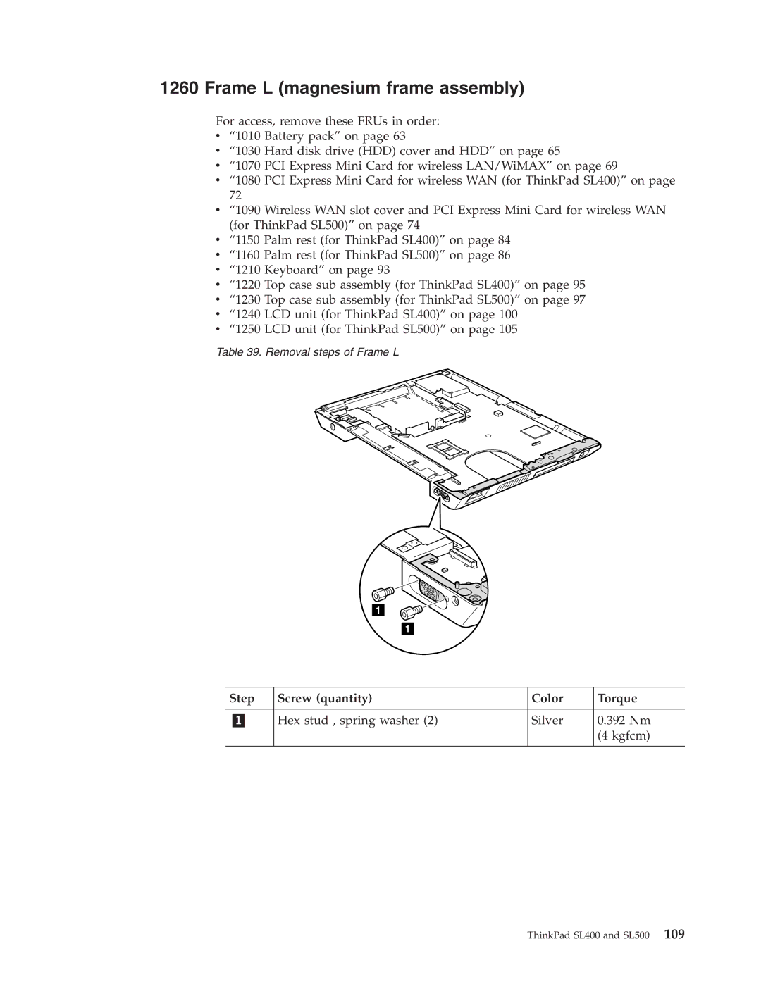 IBM SL500 manual Frame L magnesium frame assembly 