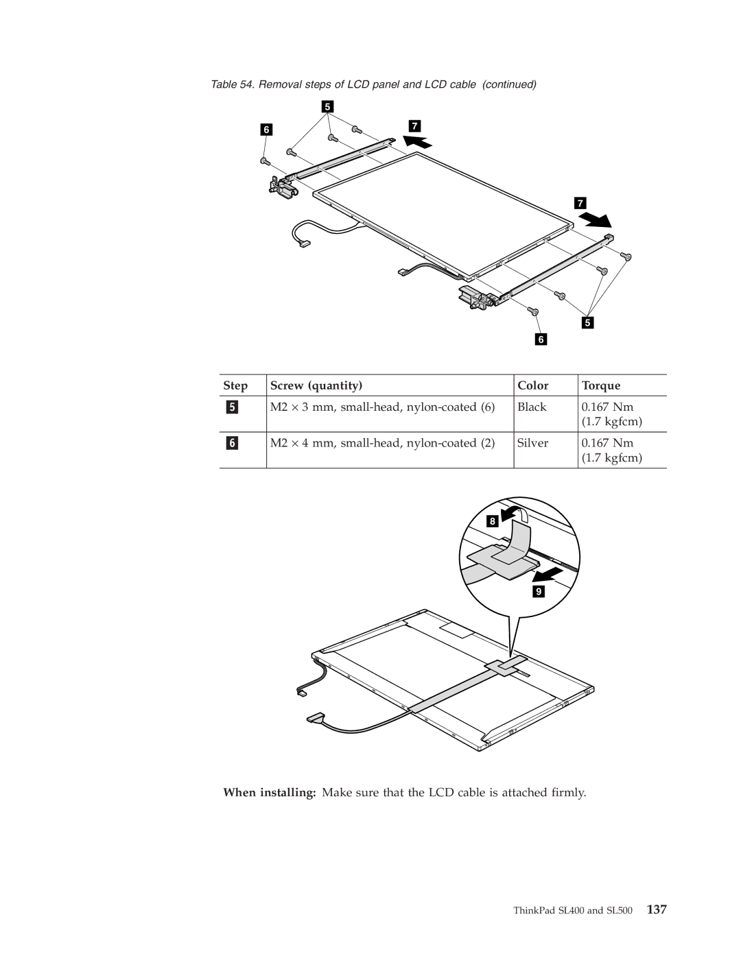 IBM SL500 manual Step Screw quantity Color Torque 