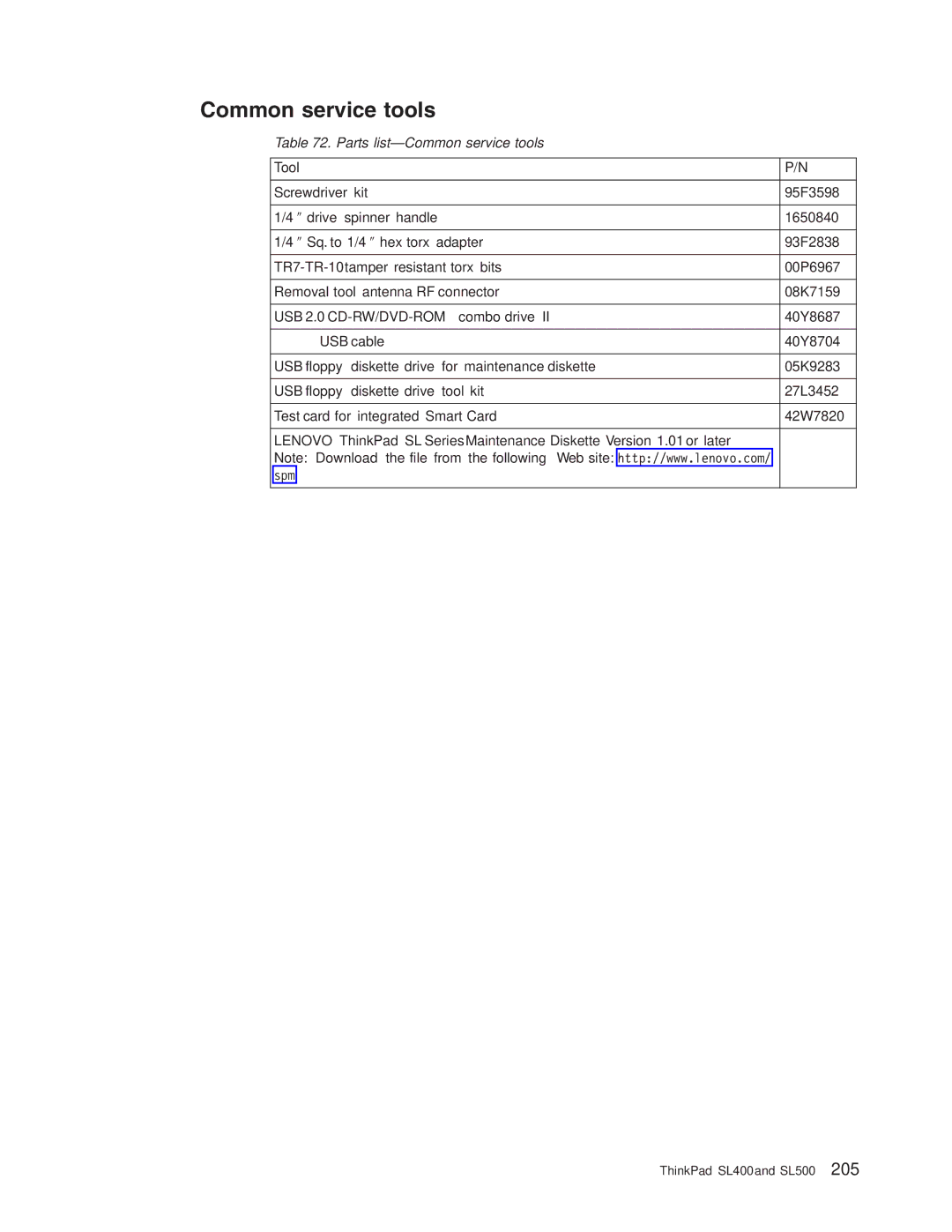 IBM SL500 manual Common service tools, Tool 