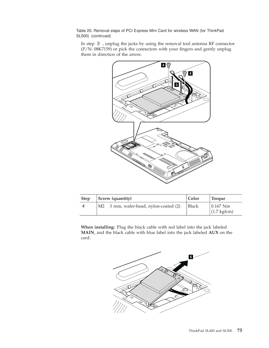 IBM SL500 manual Step Screw quantity Color Torque 