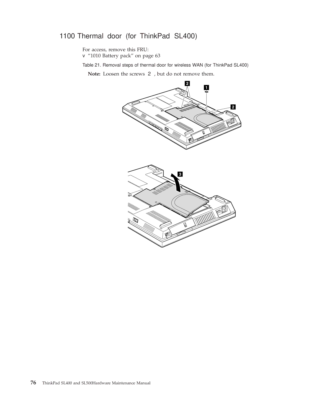 IBM SL500 manual Thermal door for ThinkPad SL400 