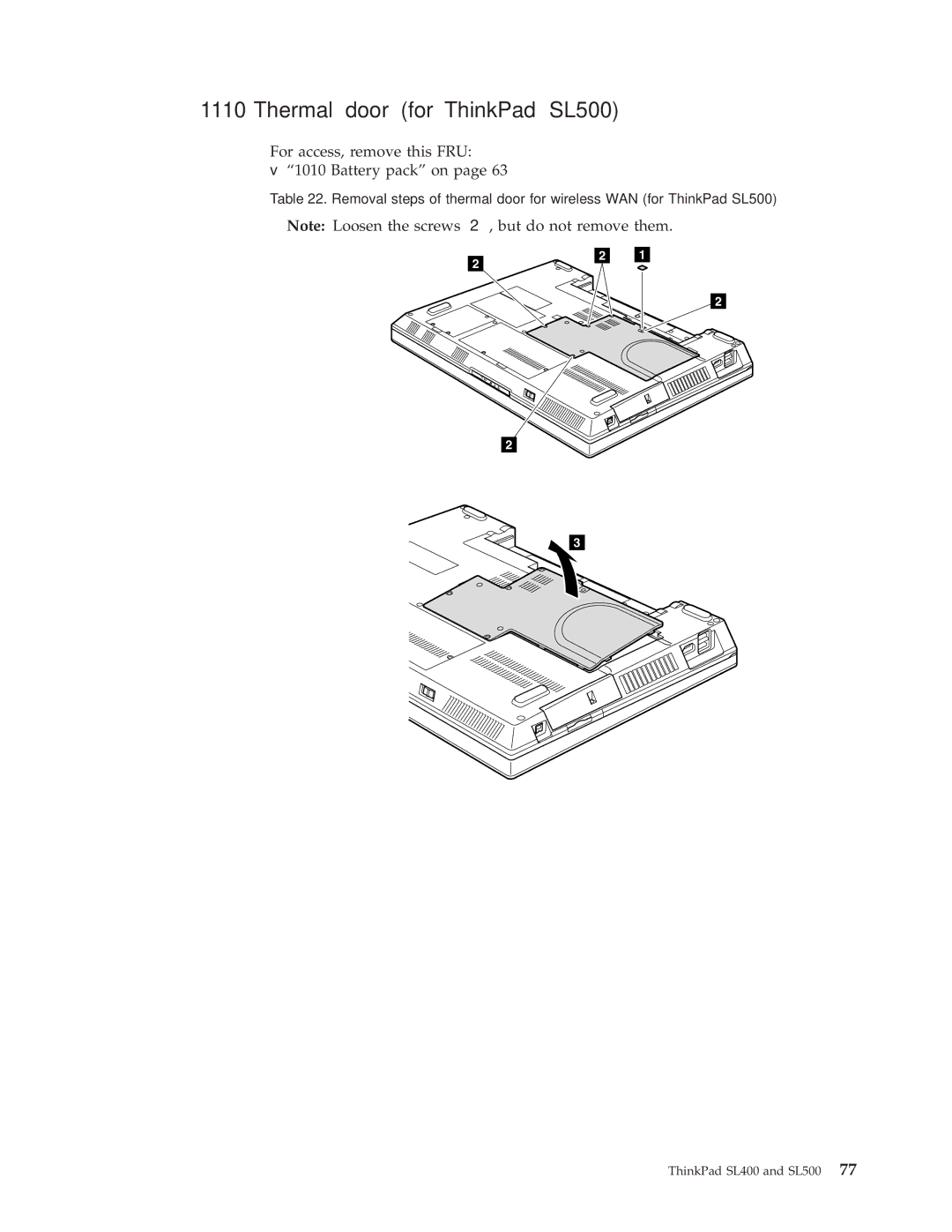 IBM manual Thermal door for ThinkPad SL500 