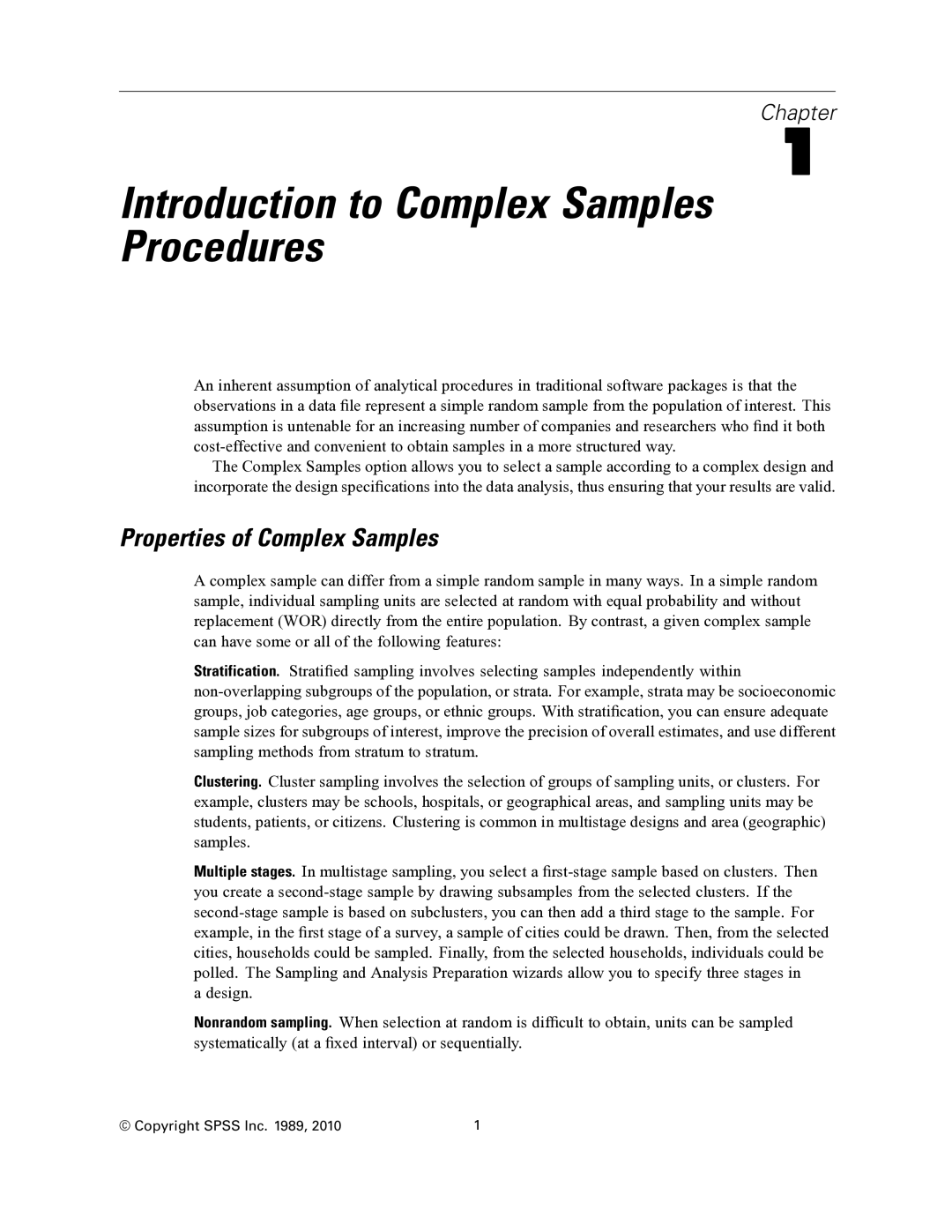 IBM SPSS COMPLEX SAMPLES 19 manual Introduction to Complex Samples Procedures, Properties of Complex Samples 