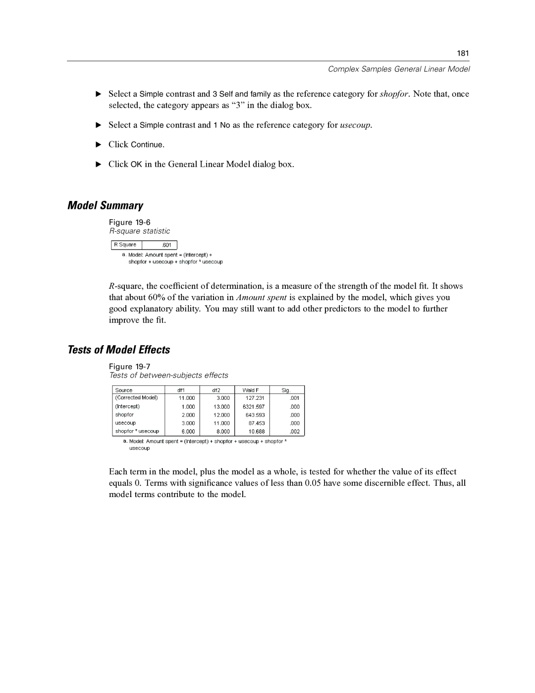 IBM SPSS COMPLEX SAMPLES 19 manual Model Summary, Tests of Model Effects 