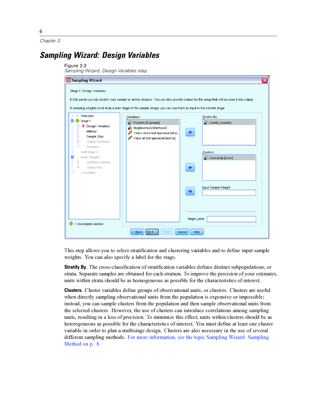 IBM SPSS COMPLEX SAMPLES 19 manual Sampling Wizard Design Variables 