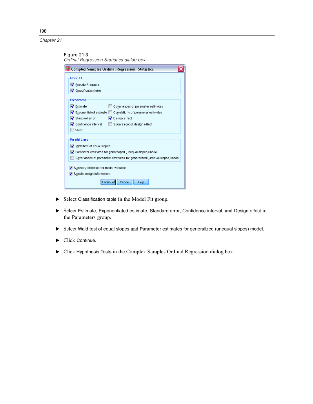 IBM SPSS COMPLEX SAMPLES 19 manual Chapter Ordinal Regression Statistics dialog box 