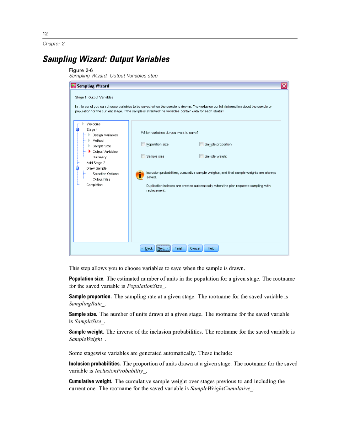 IBM SPSS COMPLEX SAMPLES 19 manual Sampling Wizard Output Variables 