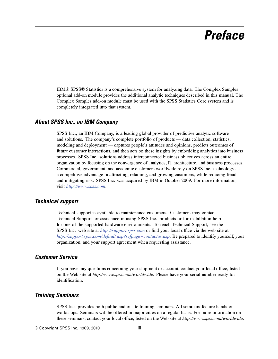 IBM SPSS COMPLEX SAMPLES 19 manual Preface 