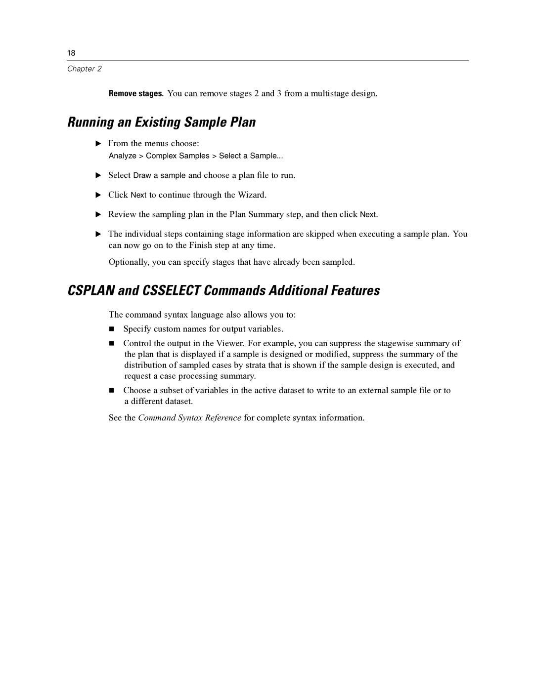 IBM SPSS COMPLEX SAMPLES 19 manual Running an Existing Sample Plan, Csplan and Csselect Commands Additional Features 