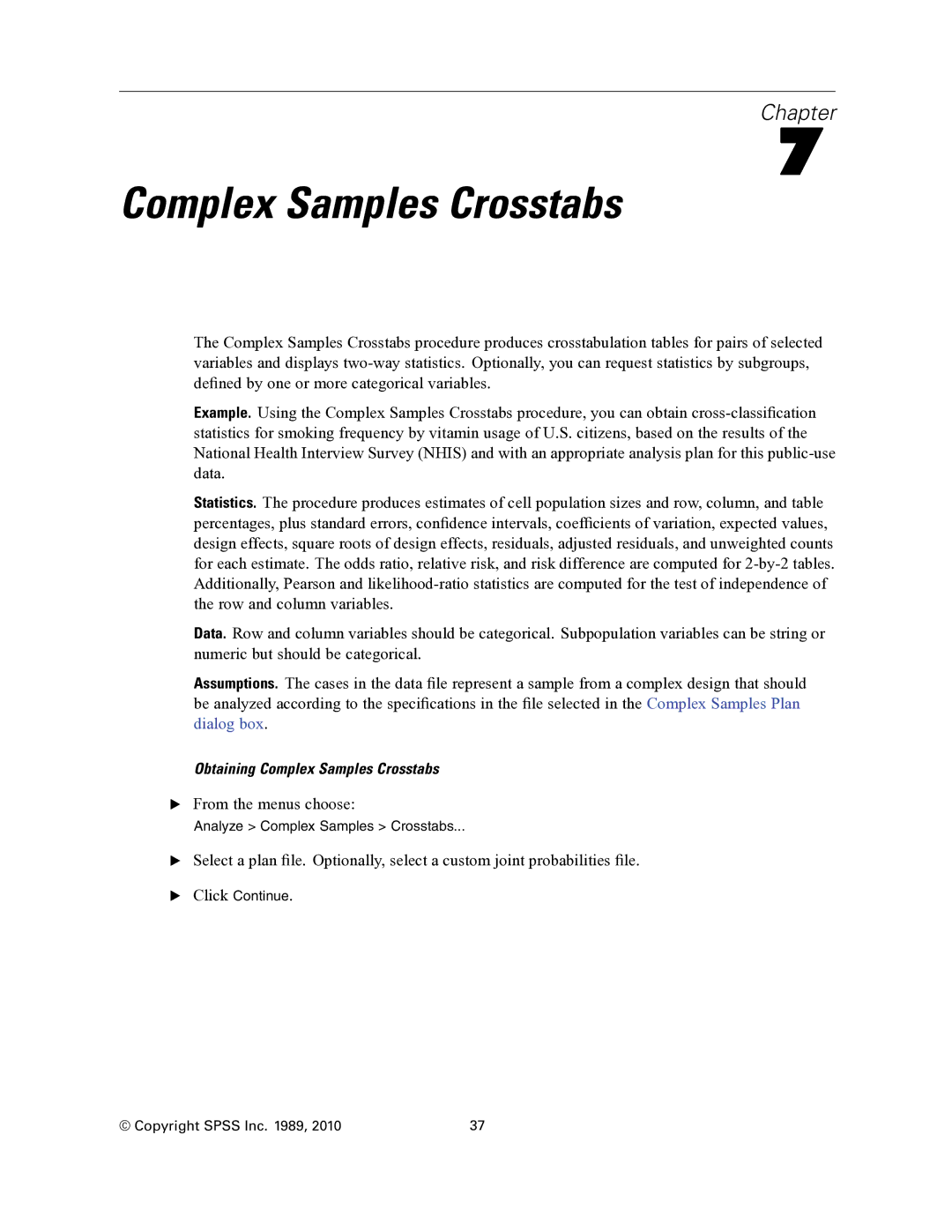 IBM SPSS COMPLEX SAMPLES 19 manual Complex Samples Crosstabs 