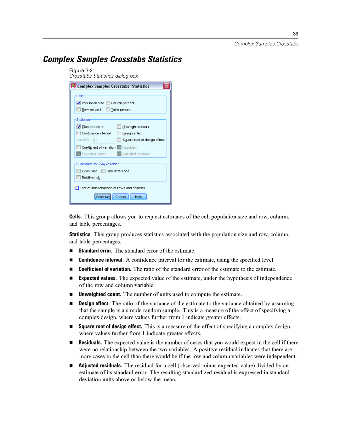 IBM SPSS COMPLEX SAMPLES 19 manual Complex Samples Crosstabs Statistics 