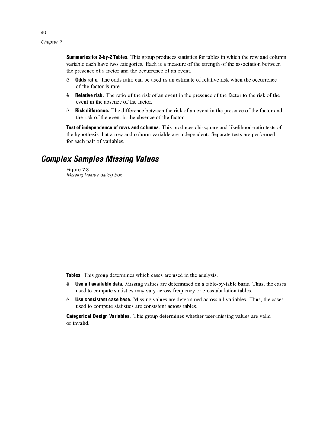 IBM SPSS COMPLEX SAMPLES 19 manual Complex Samples Missing Values 