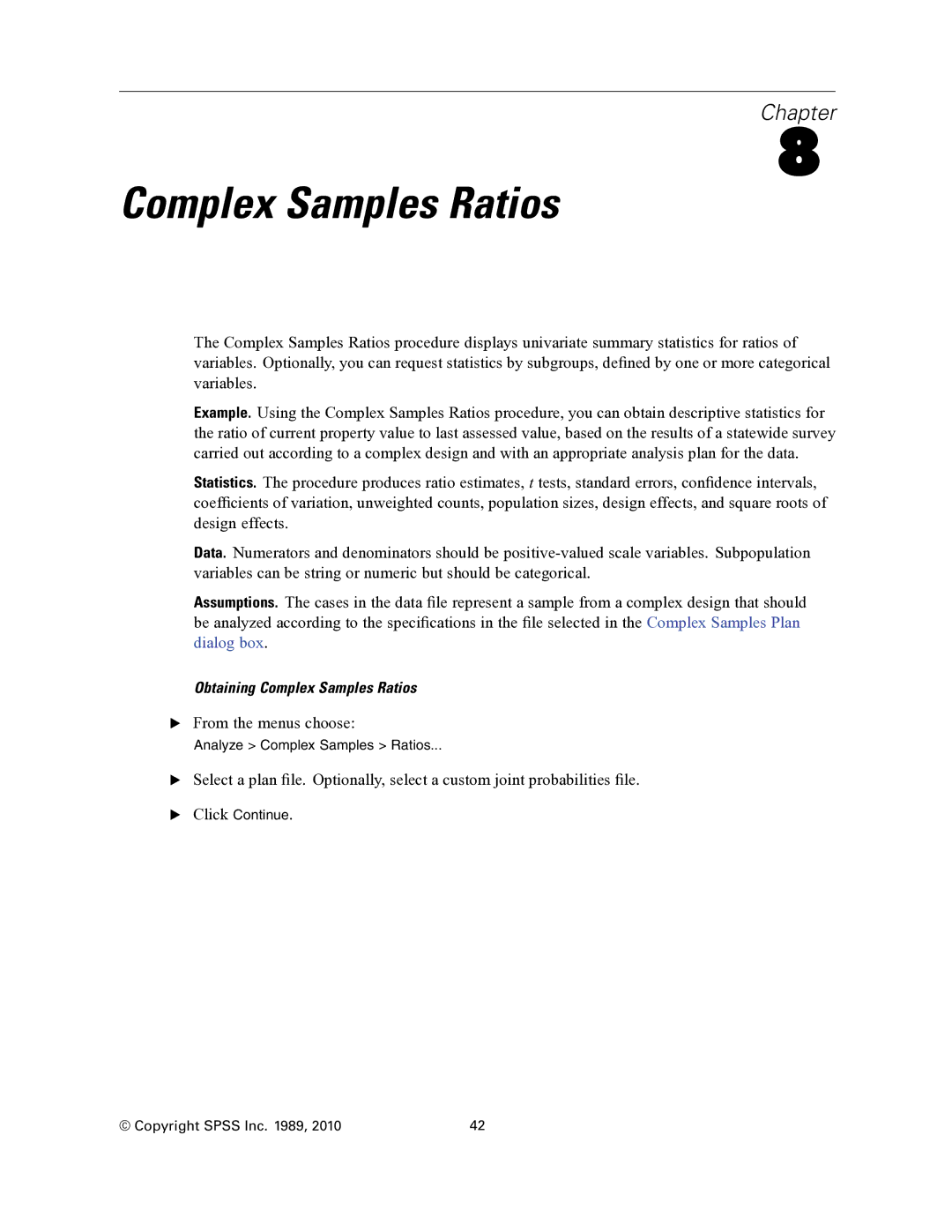 IBM SPSS COMPLEX SAMPLES 19 manual Complex Samples Ratios 