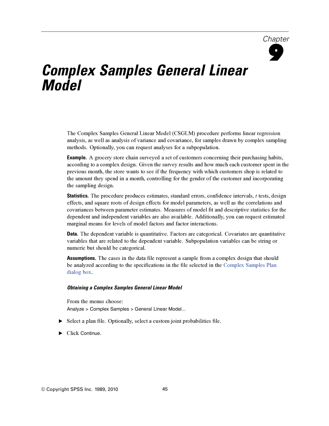 IBM SPSS COMPLEX SAMPLES 19 manual Complex Samples General Linear Model 