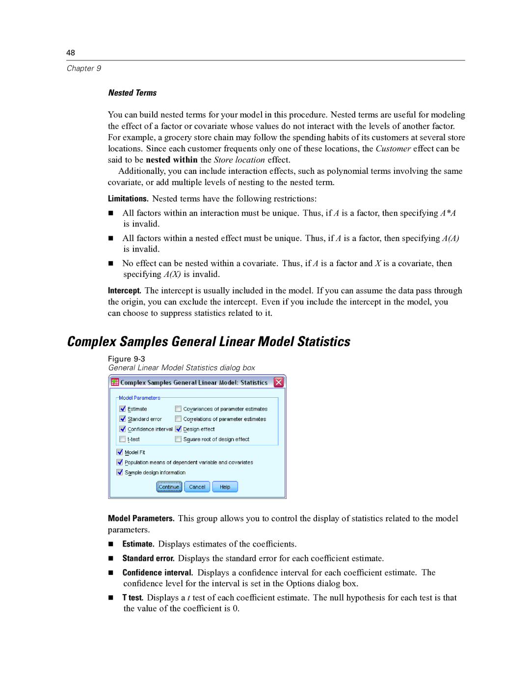 IBM SPSS COMPLEX SAMPLES 19 manual Complex Samples General Linear Model Statistics 