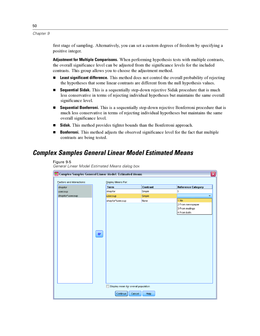 IBM SPSS COMPLEX SAMPLES 19 manual Complex Samples General Linear Model Estimated Means 