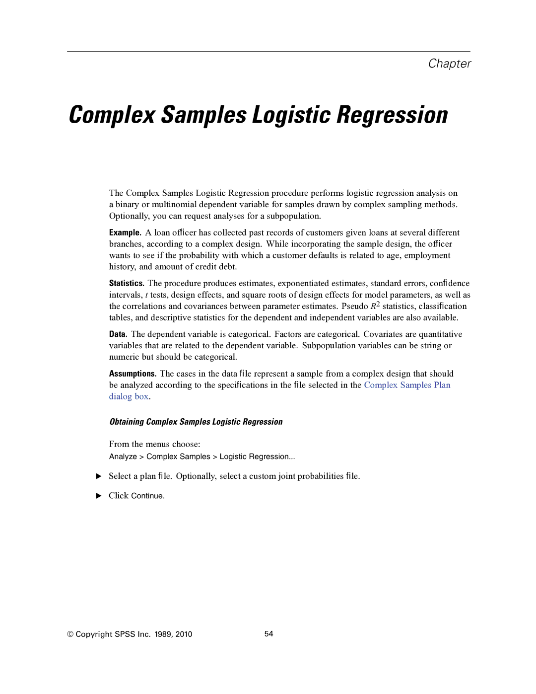 IBM SPSS COMPLEX SAMPLES 19 manual Complex Samples Logistic Regression 