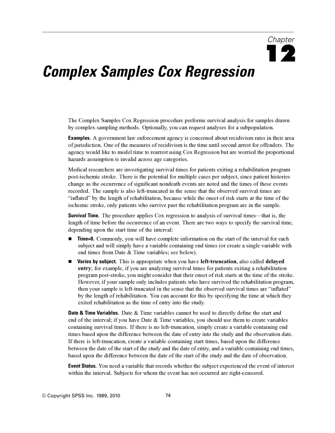 IBM SPSS COMPLEX SAMPLES 19 manual Complex Samples Cox Regression 