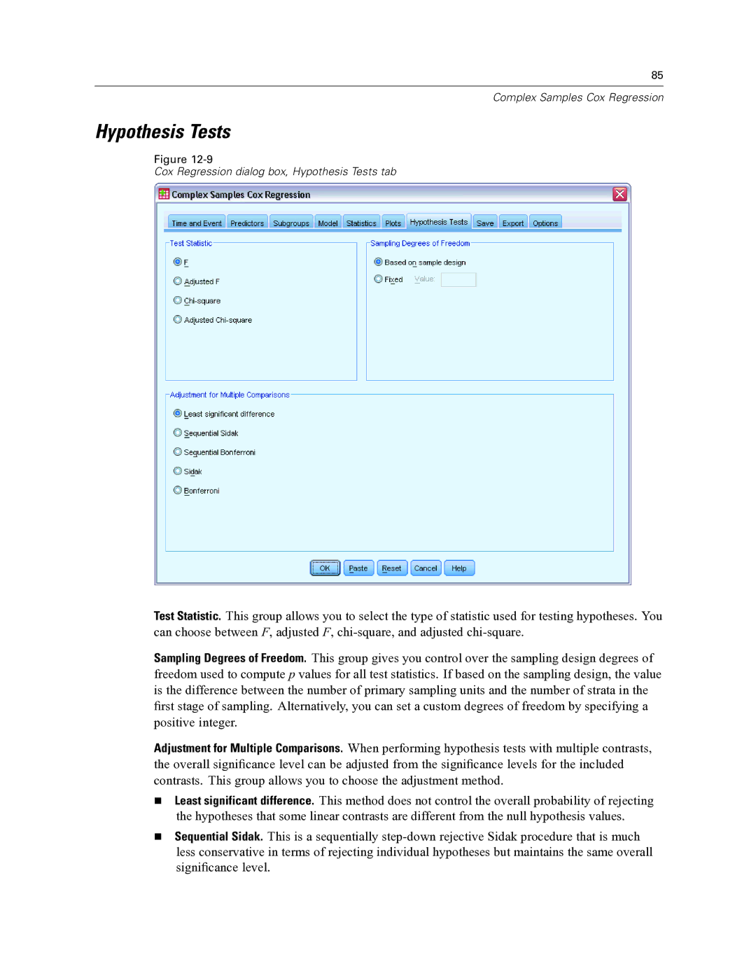 IBM SPSS COMPLEX SAMPLES 19 manual Hypothesis Tests 