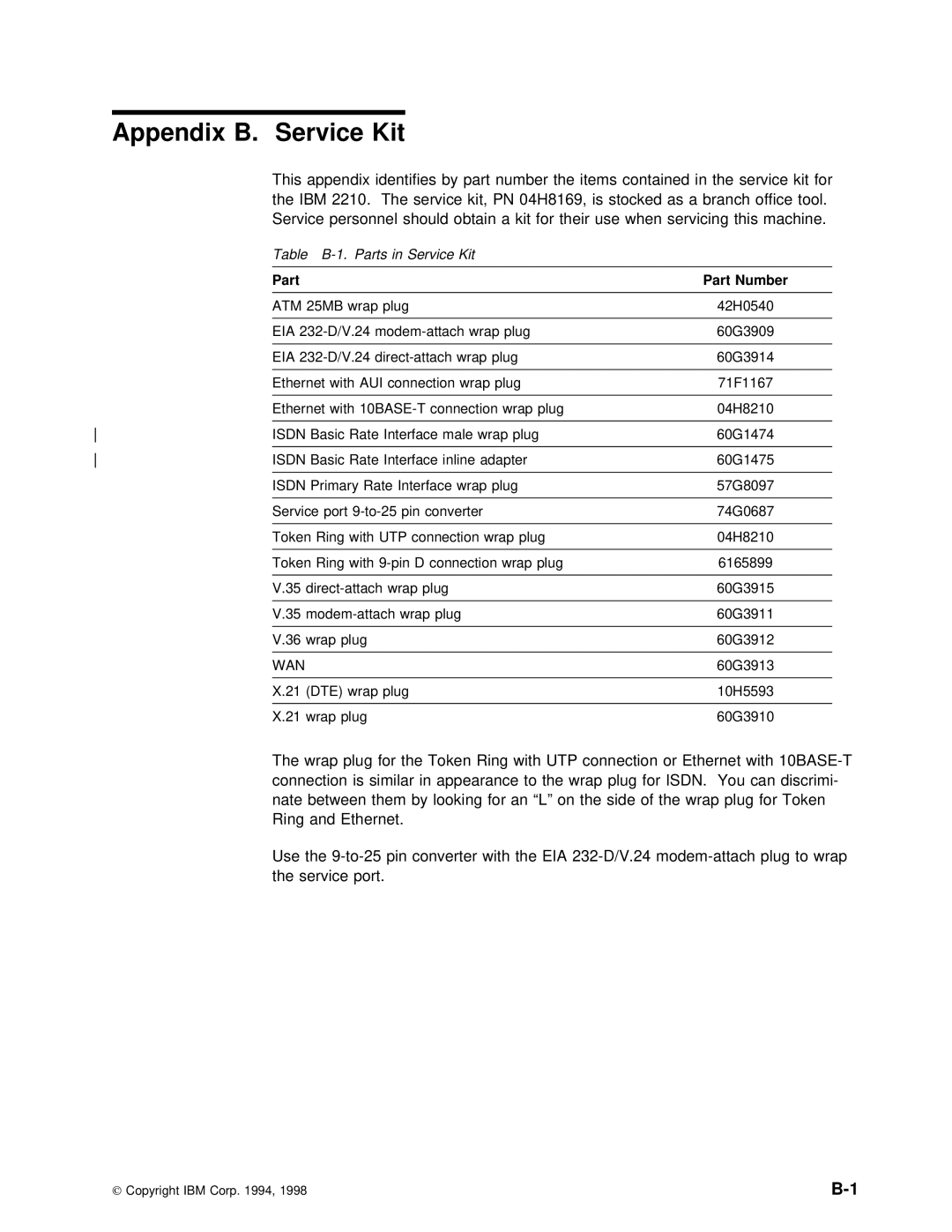 IBM SY27-0345-06 manual Service Kit 